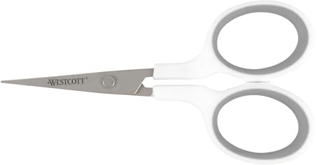 Westcott 4 Embroidery Scissors with Straight Titanium-Bonded Blades for Crafting, Sewing & More (White/Gray)