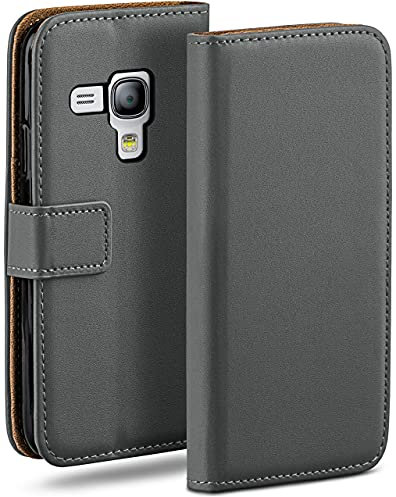 moex Book Case für Samsung Galaxy S3 Mini Handyhülle mit Kartenfach, Hülle klappbar 360 Grad Schutzhülle, Klapphülle Flip Case Cover, PU Leder Handytasche Lederhülle, Dunkelgrau