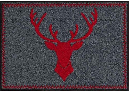 Salonloewe Fußmatte Hirsch-Kopf rot Jagd Landhaus Sauberlauf Abtreter Fuss-Matte aussen + innen 50x75cm rot