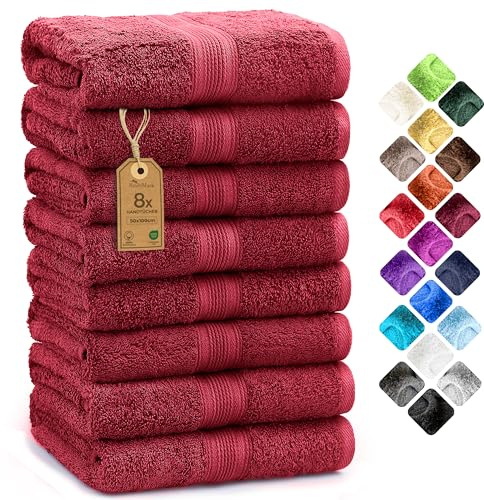 NatureMark 8 Handtücher Set - 100% Baumwolle - Saugfähige und langlebige Handtücher, Größe 50×100 cm, Bordeauxrot