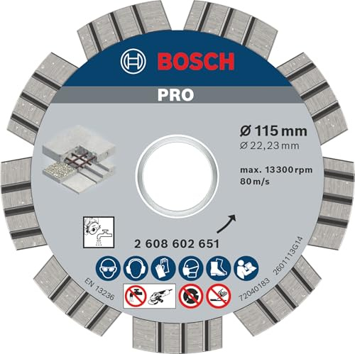 Bosch 1x PRO Concrete Diamanttrennscheibe, 115 x 22,23 mm | für Beton, Stahlbeton, Ø 115 mm, Professional Zubehör Kleiner Winkelschleifer