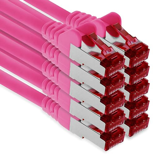1aTTack.de - 10x 3 mètres câble patch CAT6 S/FTP PIMF blindage câble réseau CAT.6 RJ45 câble Ethernet routeur LAN DSL commutateur modem panneau de brassage - magenta - 10 pièces