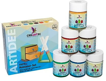 Artidee CREARTEC - Holzlasur-Set Colourlight - 6 unterschiedliche Farben im Set - 6x50ml (300ml) - Made in Germany