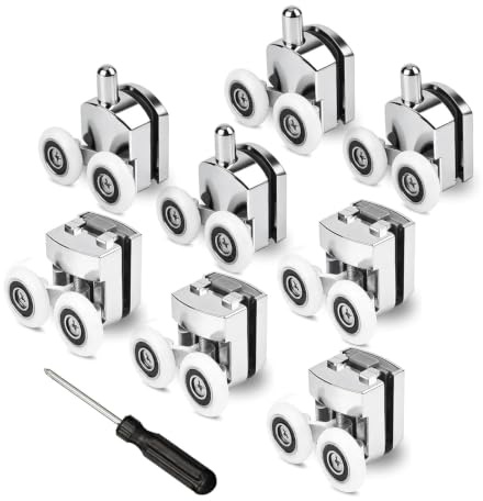 Lot de 8 roues de fixation de rechange pour porte de douche en verre - 4 roues inférieures et 4 roues supérieures - Pour porte en verre de 4 à 6 mm d’épaisseur - En chrome