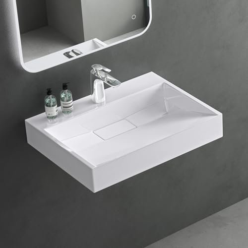 Mai & Mai Lavabo da Appoggio 50x38x11cm, Lavabo Bagno Sospeso in Minerale Fuso Lavandino Bagno da Appoggio con Piletta di Scarico e Un Foro per Rubinetteria Colossum19-500