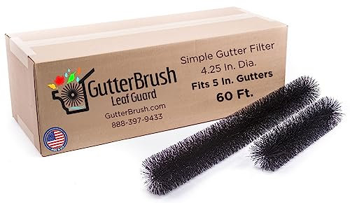GutterBrush Gutter Guard for 5 Inch Gutters – 60 Ft DIY Leaf Filter Insert | 4.25 Diameter Brush Stops Clogs from Leaves & Debris | Gutter Screen & Cover Alternative - Made in USA