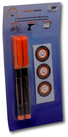 Minder Property Marking Pens - Including 2 x Invisible UV Ink Covert Marker Pens and Warning Stickers