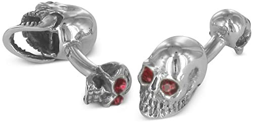 BROOKER Manschettenknöpfe Totenkopf rubinrot Silber