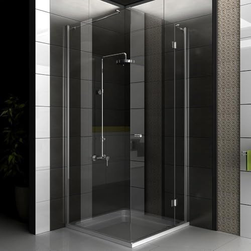 Alpenberger Antikalk Eck- Duschkabine 100x80x200 cm | Eckdusche mit Einer Duschtür und Zwei feststehenden Seitenteilen aus 6 mm starkem Einscheibensicherheitsglas (ESG) und Nanoversiegelung