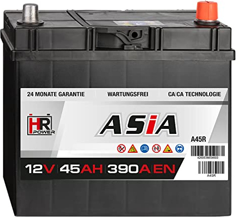 HR Autobatterie 12V 45Ah 390A/EN ASIA Pluspol Rechts | Hohe Startreserven auch bei Kälte