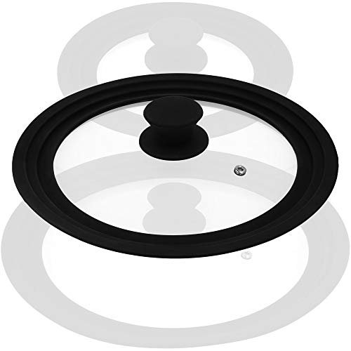 com-four® Coperchio Paraspruzzi Universale in Vetro con Bordo in Silicone per Pentole e Padelle con Ø 24, 26, 28 cm (01 pezzo - cerchio in silicone Ø 29 cm)