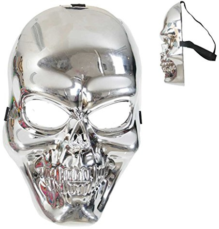 Halbmaske Schädel Silber Halloween Maske Halloween Karneval Mottoparty Schädel Schädelmaske Skelettmaske Skellet Halloweenmaske Kunststoffmaske Halloweenzubehör Kostümergänzung Accessoire