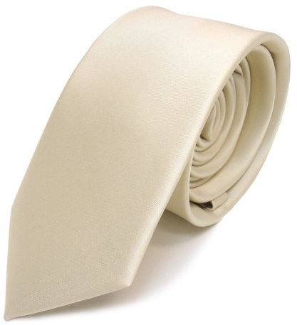 TigerTie Herren Krawatte 6 cm schmale Satin Tie in creme beige elfenbein einfarbig uni Business, festliche Veranstaltungen und Freizeit
