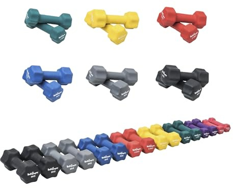 Bad Company Neopren Hanteln 0,5kg bis 5kg farbig I Kleine Hantel gummiert für Fitness Gymnastik Aerobic Zuhause I Home Gym Kurzhanteln für Frauen Männer I Dumbbells