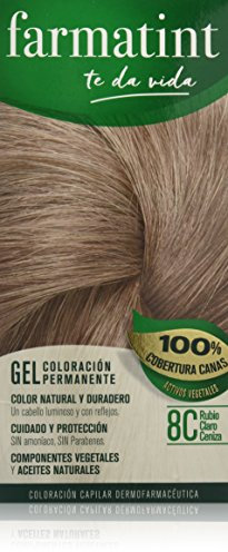 farmatint Gel Coloración permanente, Sin Amoníaco, sin parafinas, 8C Rubio Claro Ceniza, 135 ml, El embalaje puede variar