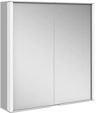 KEUCO Royal Match LED Spiegelschrank 80cm, 2 Türen, Vorbau | Made in Germany, Aluminium-Korpus, Seiten verspiegelt, Beleuchtung dimmbar