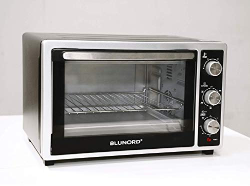 Forno Elettrico 32 Litri Grande Chef BLUNORD – Multifunzione con Doppio Vetro, Interni Neri Antiaderenti, Timer 60 Minuti, Termostato 230°C, Accessori Inclusi – Cottura Uniforme e Design Professionale