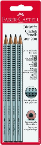 FABER-CASTELL 117198 - Bleistift GRIP 2001, 4er Packung enthält H, HB, B, 2B