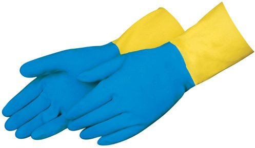 Liberty 2570SP Neoprene/Latex Liquid Proof Unsupported Glove with Flock Lined, Chemical Resistant, 28 mil Thickness, 13 Length, Medium, Blue/Yellow (Pack of 12)