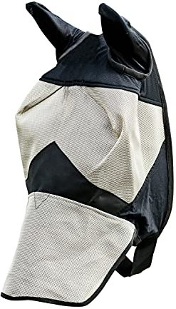 Horze Fliegenhaube für Pferde, Fliegenmaske mit Schutz für Nüstern und Ohren, UV Schutz, Braun, F