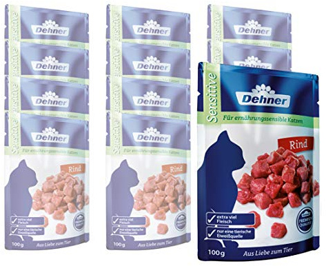Dehner Premium kattmat vuxen, känslig, nötkött i påse, 12 x 100 g (1,2 kg)