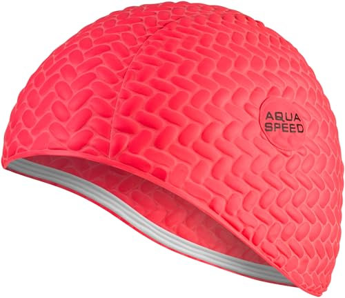 Aqua Speed Badehaube Damen Mädchen | Badekappe Lange Haare | Frauen Schwimmhaube | Schwimmkappe wasserdicht | Womens Swimming Cap for Long Hair | Schwimmen | Latex | Rot | Bombastic Tic-Tac