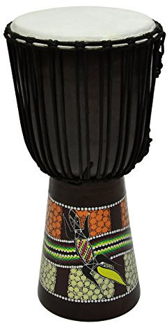 60 cm Djembe Trommel Buschtrommel Afrika-Style handbemalt exotischer Dotprint Schnüre Knoten Ziegenfell schwarz bunt
