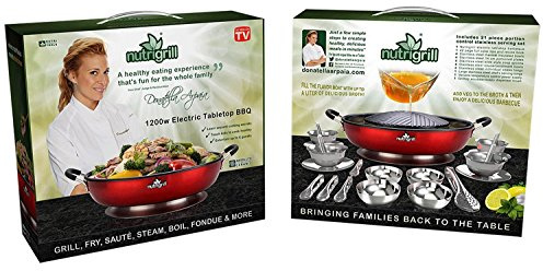 NutriGrill Organic Fast and Healthy Grills Electric Professional BBQ Cooker Grill Pan for Fresh Outdoor or Indoor Grilling with a Great Barbecue Taste Cooks Meat and Vegetables Together