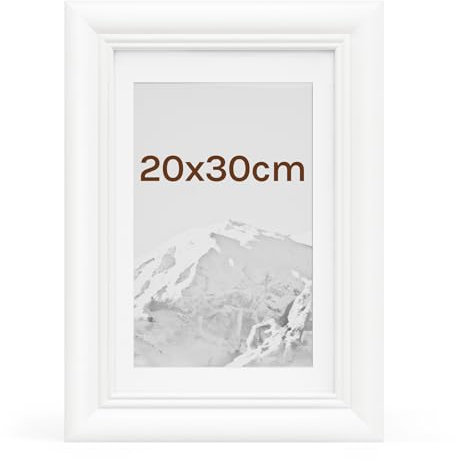 WOLTU Bilderrahmen 20x30cm Fotorahmen Holzrahmen mit Passepartout, zum vertikalen oder horizontalen Aufhängen/Aufstellen, Posterrahmen Collage Wanddeko, Weiß