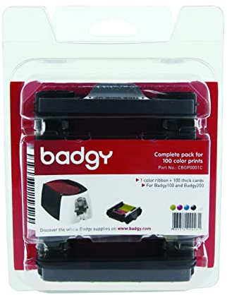 Badgy Verbrauchsmaterial-Pack CBGP0001C für 100 Drucke: 100 leere Karten & 1 Farbband für 100 Drucke