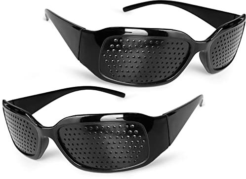 Raster-Brille/Loch-Brille für Augen-Training und Entspannung im 2er Set, Gitter-Brille mit faltbaren Bügeln, Pinehole Glasses, Form A, Farbe: Schwarz