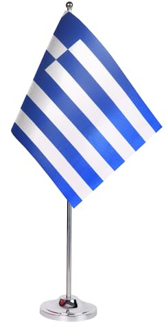 AZ FLAG Bordsflagga Grekland 22x15 cm Bordsbanér Grekisk Satin Metallfot