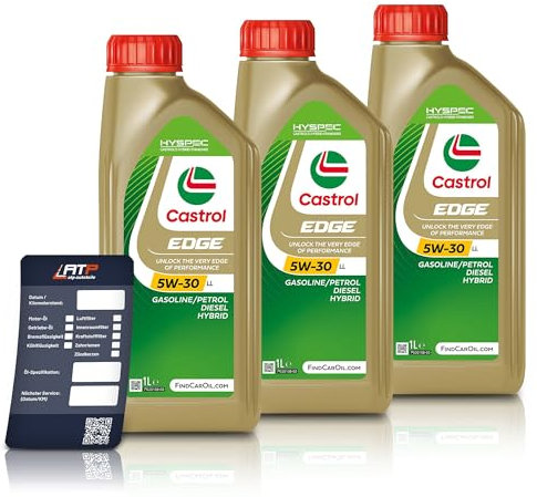 3x 1 L Liter Castrol Edge Fluid Titanium 5W-30 LL Motoröl inkl. Ölwechselanhänger