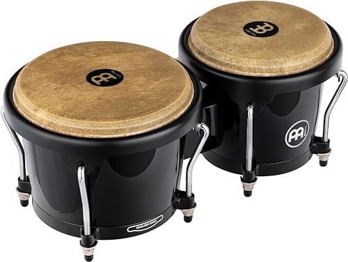 Meinl Percussion Bongos Headliner Fiberglass - 2 Tamburi a Mano da 6.75 e 8 Pollici - Chiave Accordatura Inclusa - Fiberglass Premium, Black (HFB100BK)