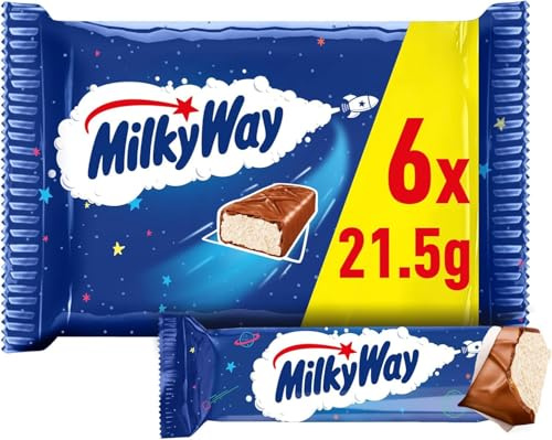 Milky Way Chocolate Bars, Nougat & Milk Chocolate Multipack, 6 x 21.5g, Ideal Christmas Chocolate Gifts, Snacks or Hamper