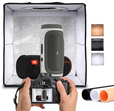 NK Vikbar fotostudio ljuslåda (60 x 60 cm) - 160 lysdioder, 3 ljustemperaturer, justerbar ljusstyrka x 10, RA90, små smycken, bärhandtag (3 färgade bakgrunder)