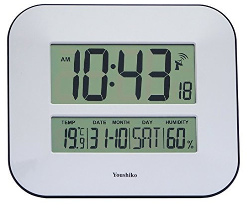 Youshiko Jumbo Large LCD Radio Controlled Wall & Desk Clock (UK & Ireland Version) Silent Battery Operated Temperature Humidity Calendar for Home Office
