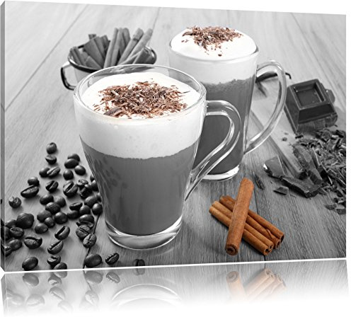 Pixxprint heiße Schokolade und frischer Kaffee mit Streuseln B&W, Größe: 60x40cm, Leinwandbild, fertig gespannt, Wandbild, Dekoration, Kunstdruck, kein Poster