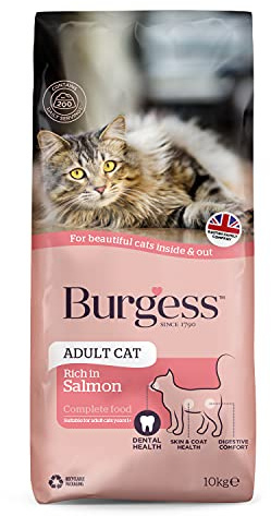 Burgess Dry Cat Food for Adult Cats Rich in Salmon, 10 kg