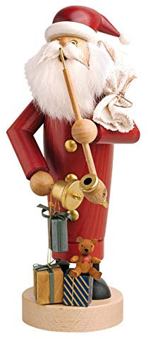 Weihnachtsdekoration Erzgebirge Holzkunst Handarbeit R?ucherm?nnchen Weihnachtsmann mit Geschenken farbig ca. 25,0 cm