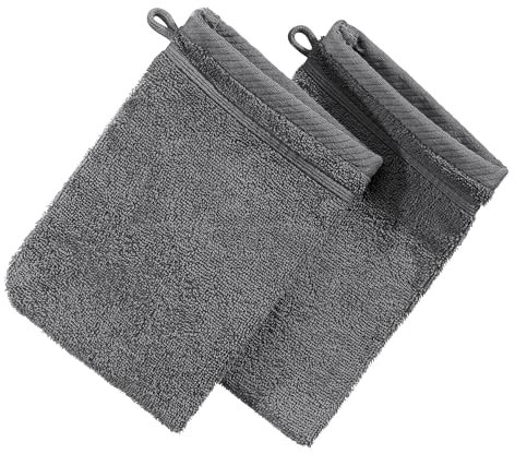 Erwin Müller Waschhandschuh Heidelberg 2er- Pack, 100% Baumwolle anthrazit Größe 15x21 cm - weiche Qualität, saugstark und strapazierfähig - praktisch durch Schlaufe (weitere Farben)