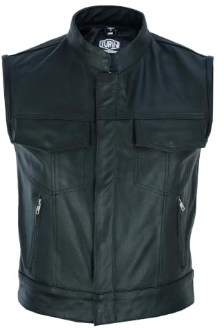 Turin motorrad leder weste herren - SOA Sons of biker chopper biker rocker lederweste - Rindleder top-grain echtleder mit reißverschluss - Schwarz