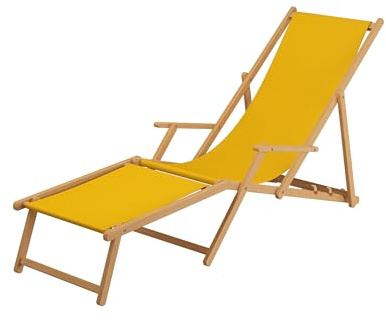 Sonnenliege gelb Liegestuhl klappbare Gartenliege Deckchair Strandstuhl Gartenmöbel Holz 10-302 N F