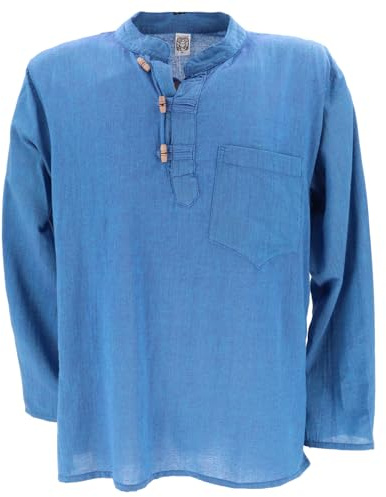 Guru-Boutique, Chemise de Pêcheur Népalais, Chemise Hippie Goa, Chemise de Yoga, Chemise Décontractée, Bleu Turquoise, Ducoton, Size:M, des Chemises
