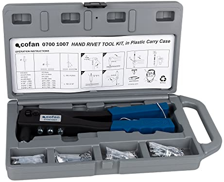 Cofan Kit remachadora manual Estándar | Con remaches incluidos de 2,4-3,0/3,2-4,0-4,8/5,0 mm | Para todo tipo de remaches