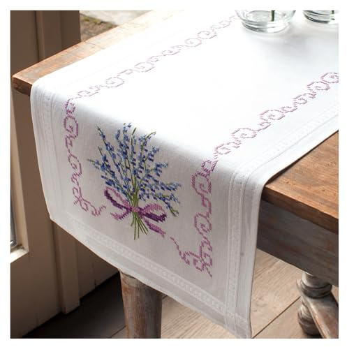 VERVACO Kit Punto Croce Prestampato Centrotavola Lavanda Biancheria da Tavola Set Fai da Te Creativo ca. 40 x 100 cm Kit Hobby Creativi Adulti Casa Decor Cross Stitch Runner