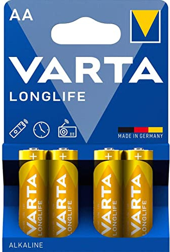 Varta Longlife - Batterie alcaline (LR6, AA), confezione da 4, colore: Giallo