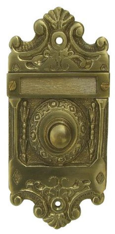 Gründerzeit / Jugendstil Klingel Messing antik mit Namensschild #K10-A