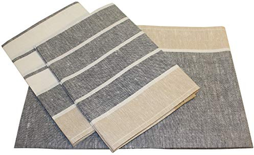 Triolino Halbleinen Geschirrtücher 3er Set Küchentücher Schwarz 50 x 70 cm | gestreift, Küchentücher, Leinen & Baumwolle, fusselfrei, Grubentücher, Kochfest 95°C & Trocknergeeignet, Gastro Poliertücher