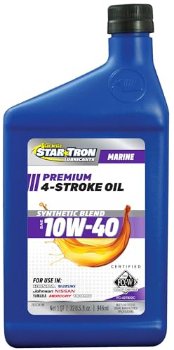 STAR BRITE Star Tron Premium 4 Stroke Marine Oil - 10W-40 Synthetic Blend Engine Oil for Outboards, Gasoline Inboards & Stern Drives - NMMA FC-W Certified, 32 OZ (028232)
